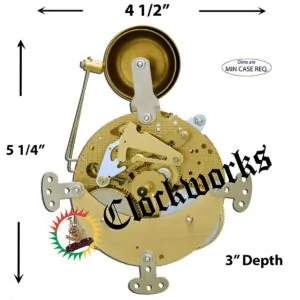 Round Hermle 130-080 clock movement with bell strike mechanism and mounting ears visible.