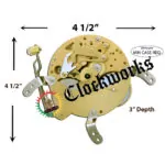 Installation clearance diagram for Hermle 131-030 clock movement showing required width, height, and depth for side-strike operation.