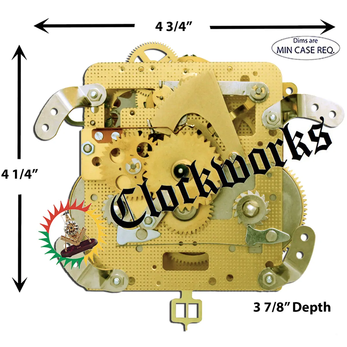 Hermle 141-040K Clock Movement – Installation Clearance Reference Diagram illustrating minimum internal width, height, and depth needed to install a Hermle 141-040K clock movement.