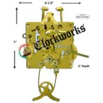 Compact Hermle 351-830 Westminster clock movement with five side-mounted chime hammers and shallow case depth.
