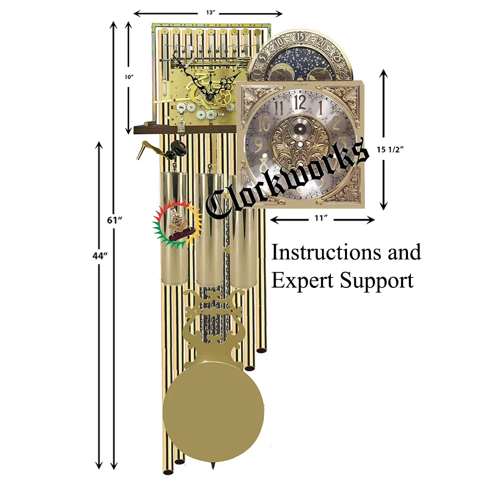 NEW Triple Chime Pendulum Clock Movement Tubular Bell Complete 1/4" Dial Quartz 
