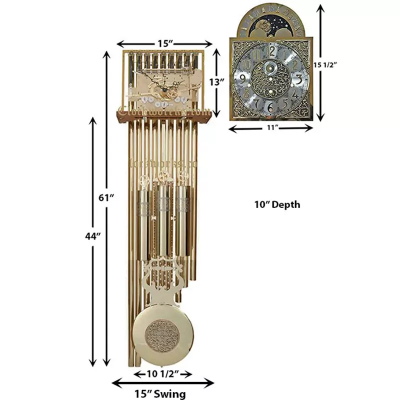 Howard Miller 354472 Clock Movement 2 Chime 1/2" 15 mm Shaft Quartz Battery