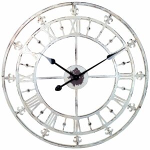 WHITE RUSTIC COUNTRY STYLE TOWER CLOCK WITH FLEUR-DE-LIS