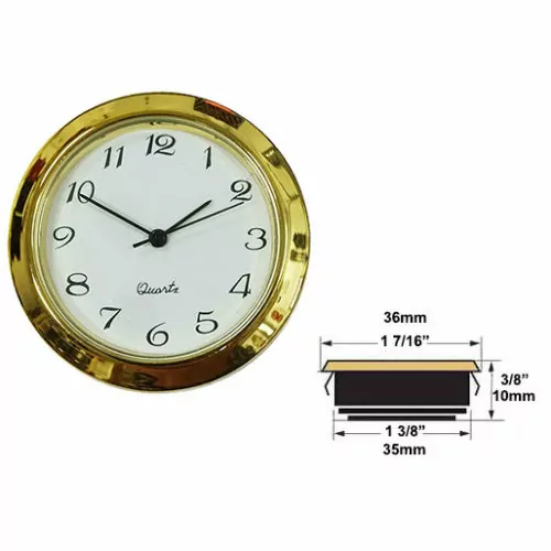 Clock Battery Fit-Up Insert Roman Gold Face  2 7/16" Dia fits a 2 1/4" Hole 