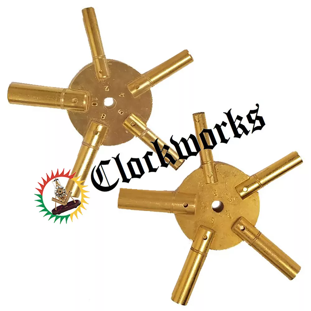 Set of 5 Solid Brass Clock Keys #5 or 3.4 mm. 