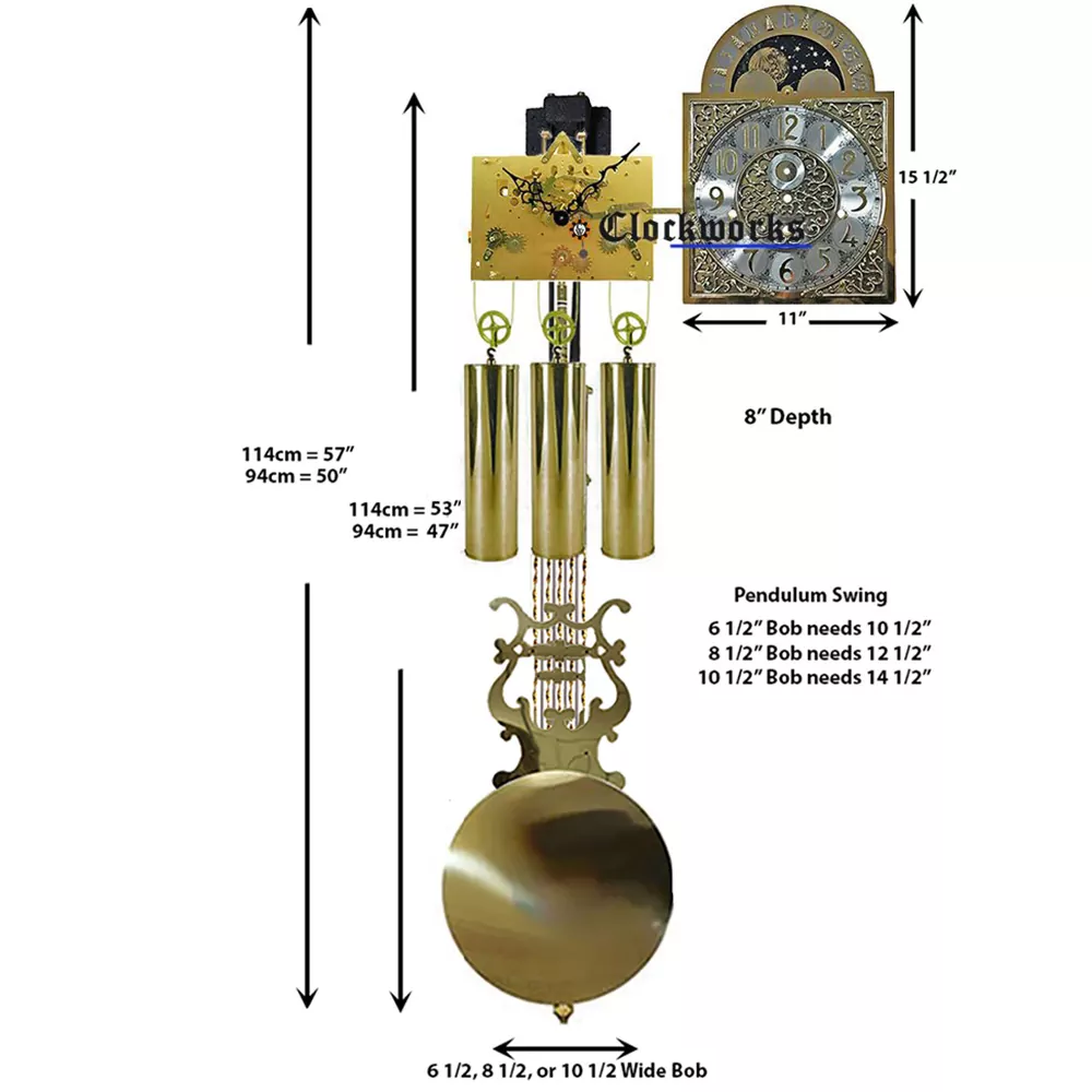 Triple Chime Quartz Pendulum Clock Movement 2 PACK Tubular Bell 1/2" Thick Dial 