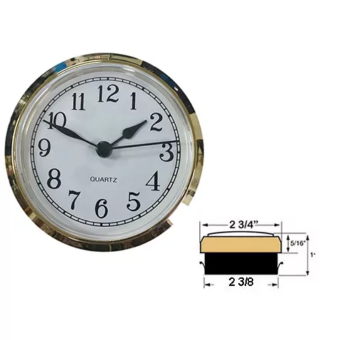 Brass 2 7/8" Quartz Battery Fit-Up Insert Clock Movement fits a 2 3/4" Hole 