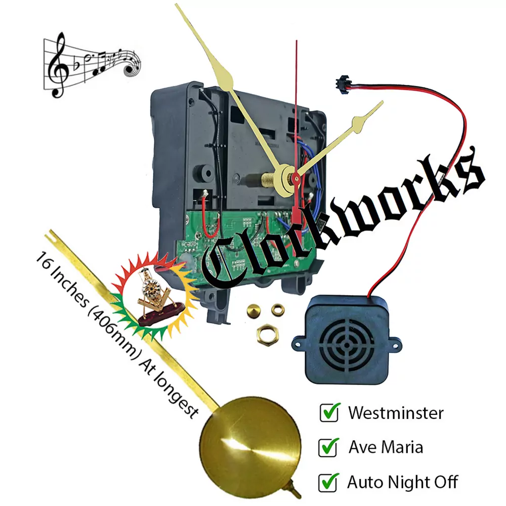 Westminster Chime Quartz Clock Movement Pendulum Ave Maria Bell 7/8" Shaft SPADE 