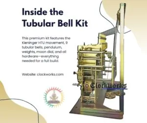 Side view of Kieninger HTU movement from the Tubular Bell Grandfather Clock Kit showing chime and strike mechanisms.