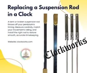 replacing a suspension rod in a clock guide by Clockworks showing metal suspension rods and pendulum parts