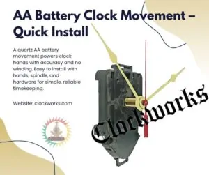 AA battery quartz clock movement with gold hands and mounting hardware for simple installation