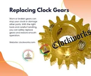 brass clock gear replacement guide by Clockworks showing worn and replacement gear