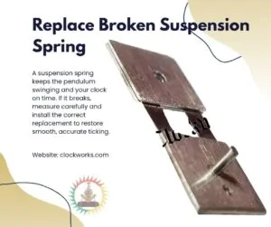 replace broken suspension spring guide by Clockworks showing close-up of clock suspension spring plate