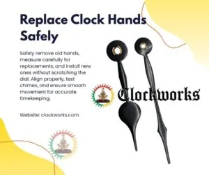 replace clock hands safely guide by Clockworks showing black clock hands on white background