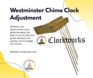 Close-up of a brass Westminster chime rod assembly used for tuning and adjusting mechanical clock chime sequences.