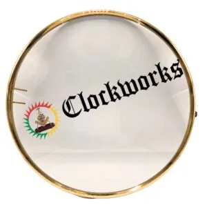 Front view of school house bezel with convex glass and brass frame